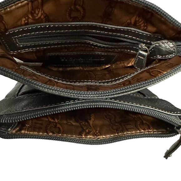 Tignanello silver pebble leather multi compartment crossbody purse satin lining - Picture 6 of 11